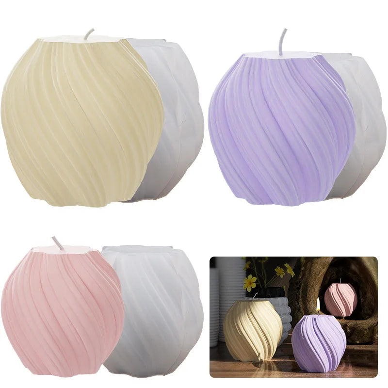 3D Rotating Pillar Candle Silicone Mold Geometric Wave Design