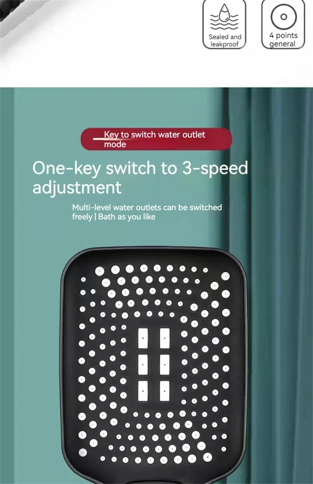 Adjustable Shower Head 3 Mode Rainfall High Pressure Water Saving Shower Mixer