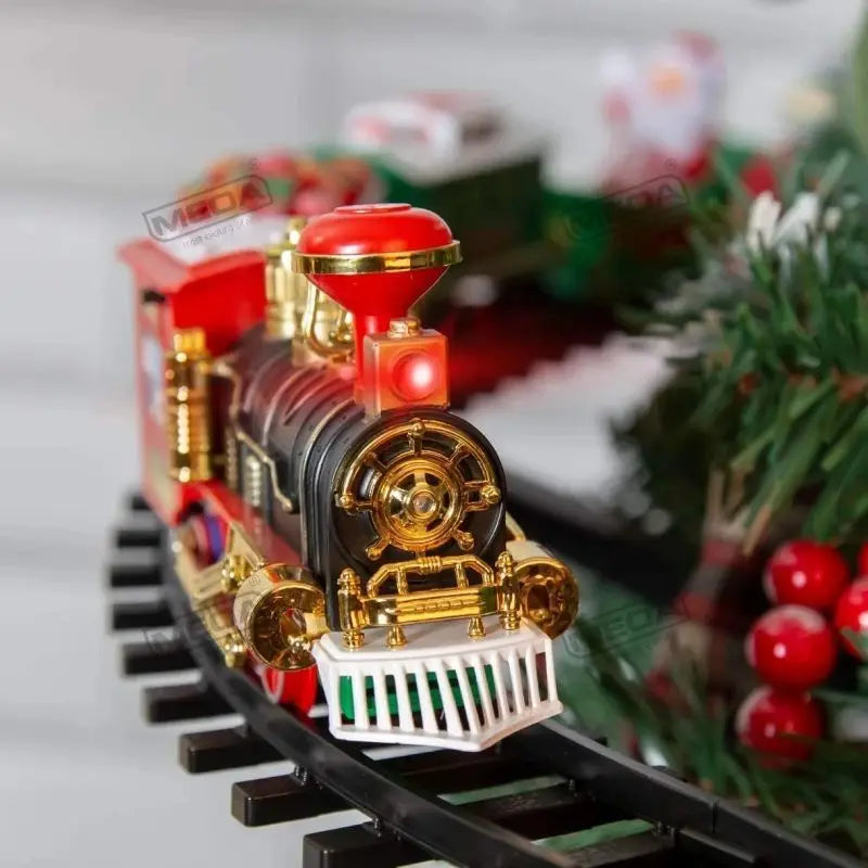 Battery Operated Christmas Train Set with Sound and Light Decorative Railway Car Toys for Kids