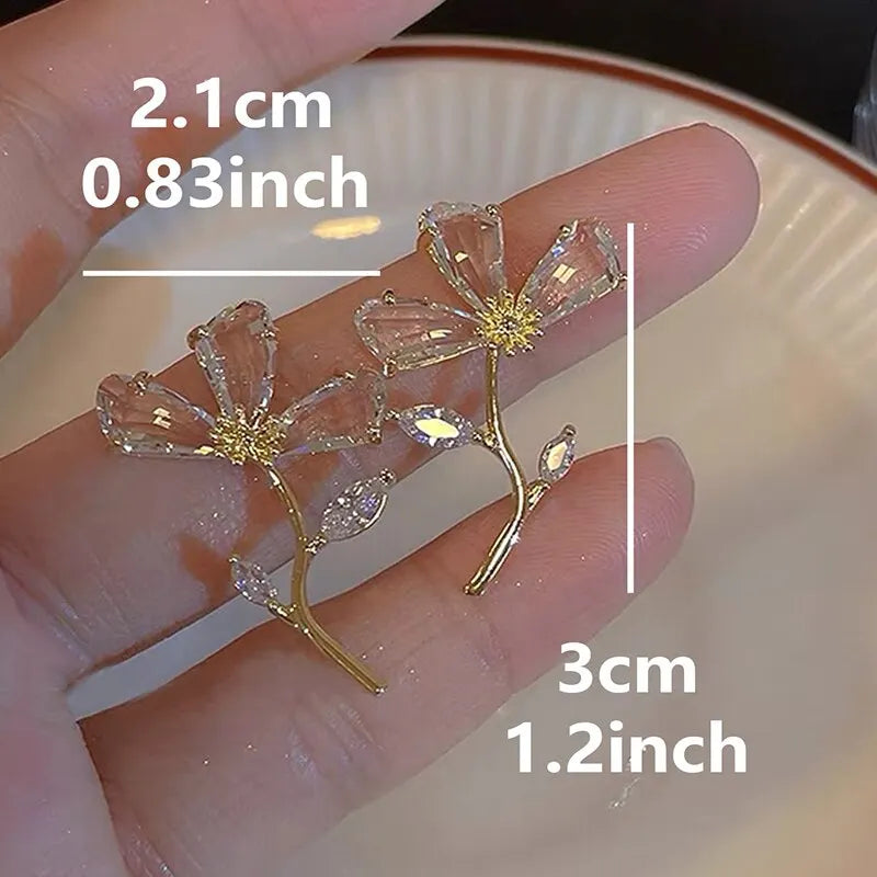 Gold Plated CZ Stone Flower Earrings for Women Fashion