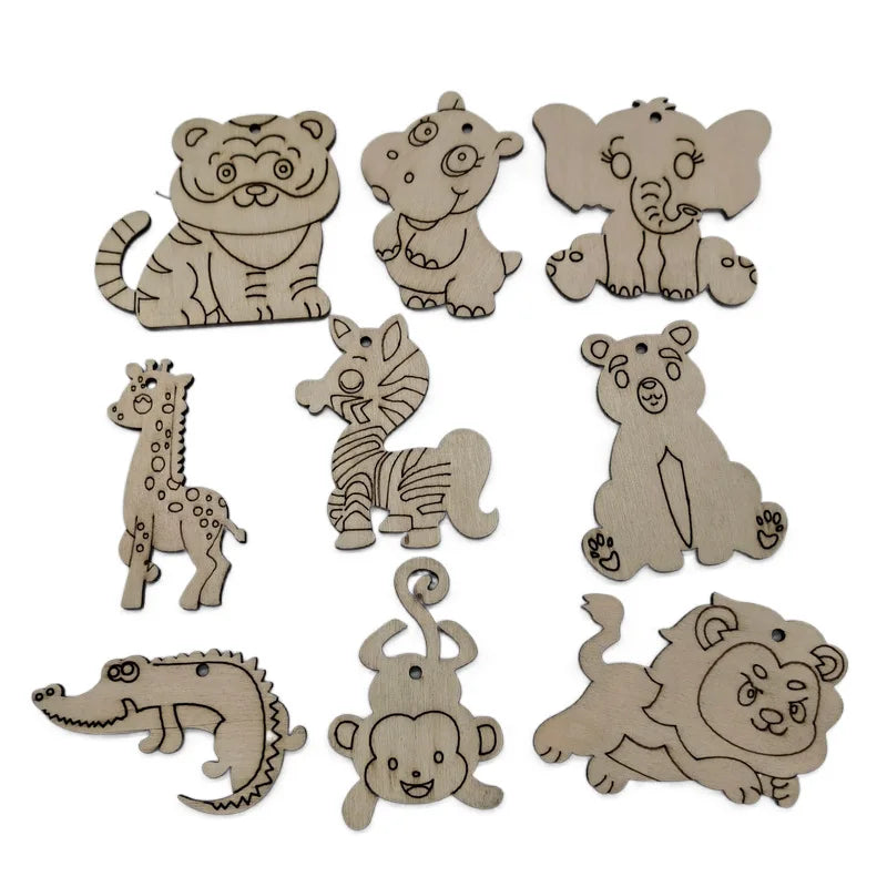 9pcs Mix Unfinished Wood Animal Jungle Cutouts for Crafts