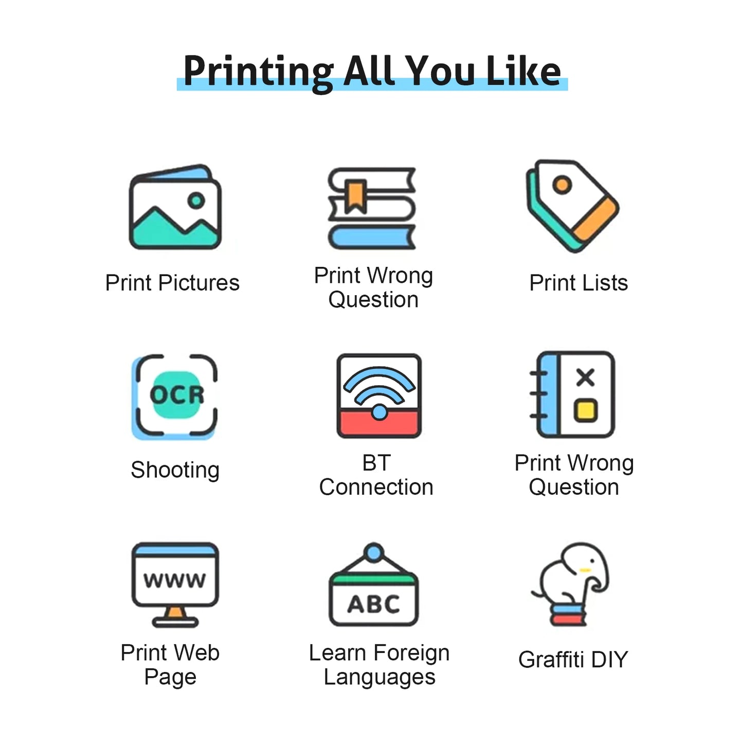 Portable Mini Thermal Printer Wireless BT 203dpi Label Memo Printing