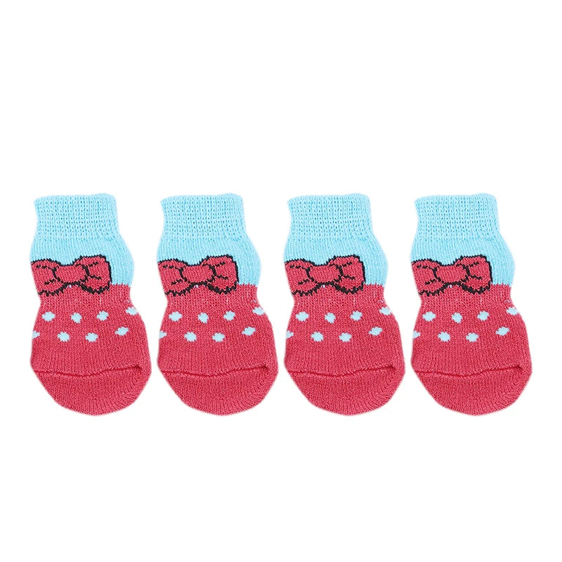 4Pcs Cute Pet Dog Socks with Print Anti-Slip Cats Puppy Shoes Paw Protector Products for Small Breeds Spitz York Dogs Chihuahua