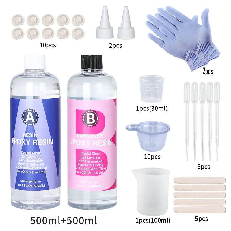 1 to 1 Crystal Clear Epoxy Resin Kit for Coating and Casting High Gloss Bubbles Free Art Supplies for DIY Jewelry and Crafts
