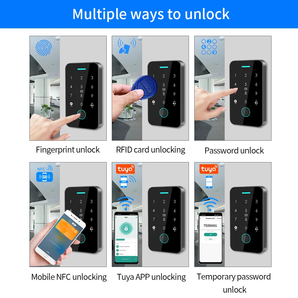 Bluetooth NFC Tuya App Smart Door Access Control System with RFID Fingerprint Keypad Outdoor Electric Magnetic Lock Rainproof