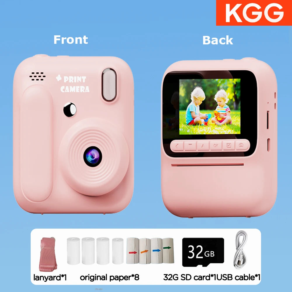 Color Printing Camera Kids Instant Camera 32GB 1080P Thermal Print Digital Camera Print Photo Video Games Music Children Gift