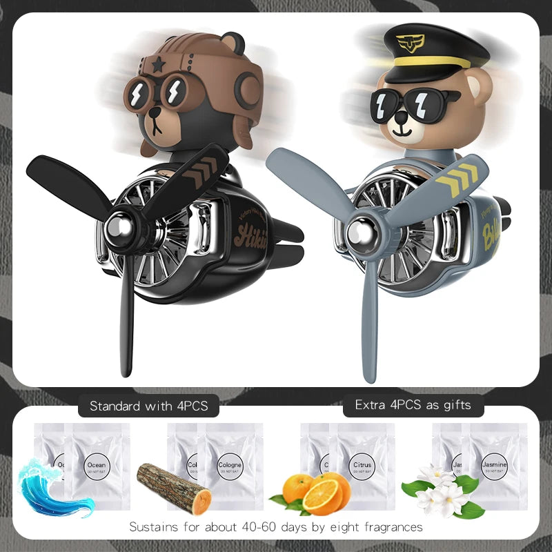 Rotating Airplane Pilot Bear Car Air Freshener Clips Aroma