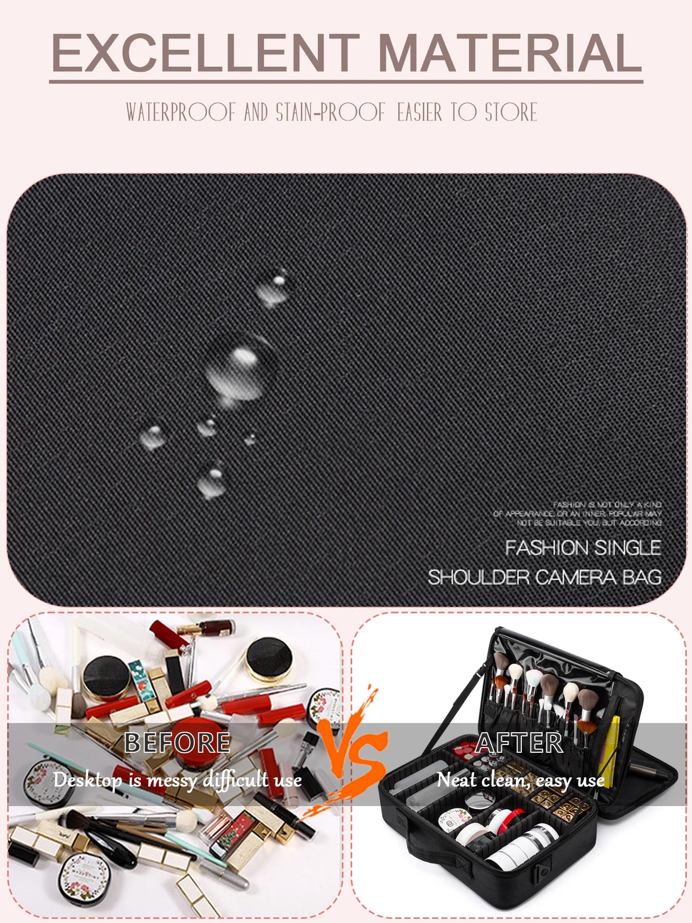 Three Layer Waterproof Oxford Cloth Cosmetic Case with Manicure Makeup Toolbox and Travel Underwear Storage