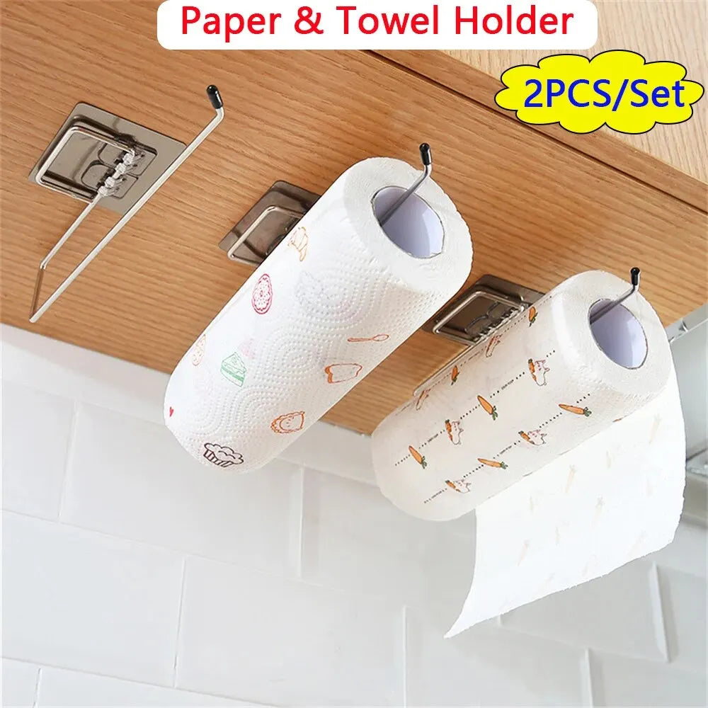 2PCS Kitchen Paper Towel Holder Adhesive Rack for Storage