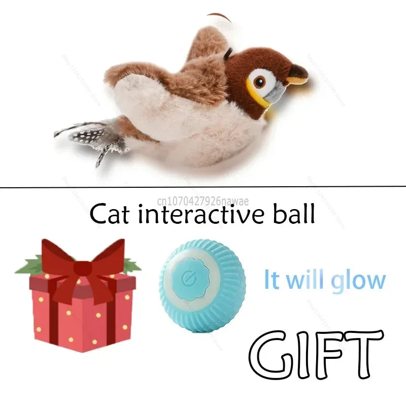 Interactive Cat Toys Rechargeable Electric Chirping Flapping Wings Bird with Catnip Cats Touch-Activated Squeaky Plush Toy Pet
