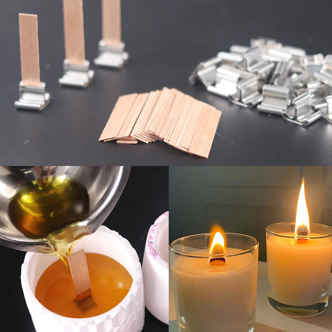 30pcs Wooden Candle Wicks Set with Clip Base for DIY Candle Making