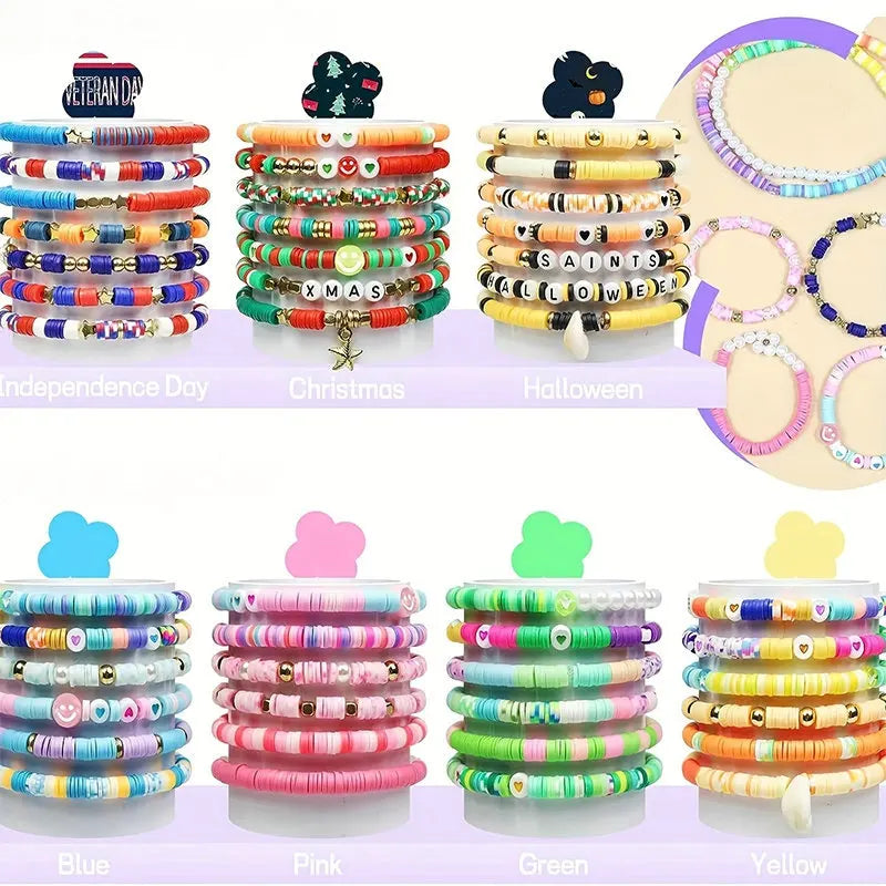 24 Rainbow Color Clay Beads Bracelet Making Kit with 2 Boxes for DIY Jewelry Crafting and Handmade Accessories