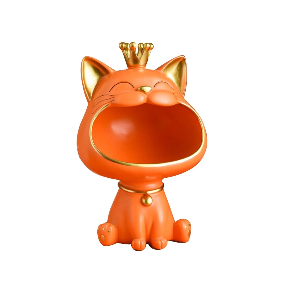 Lucky Cat Statue Decoration Resin Big Mouths Cat Key Box Cute Desktop Storage Accessories