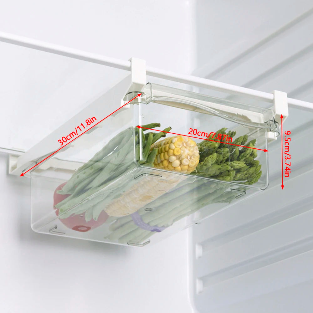 Transparent Kitchen Fridge Organizer Under-Shelf Storage Rack for Fruits Eggs and Food Items