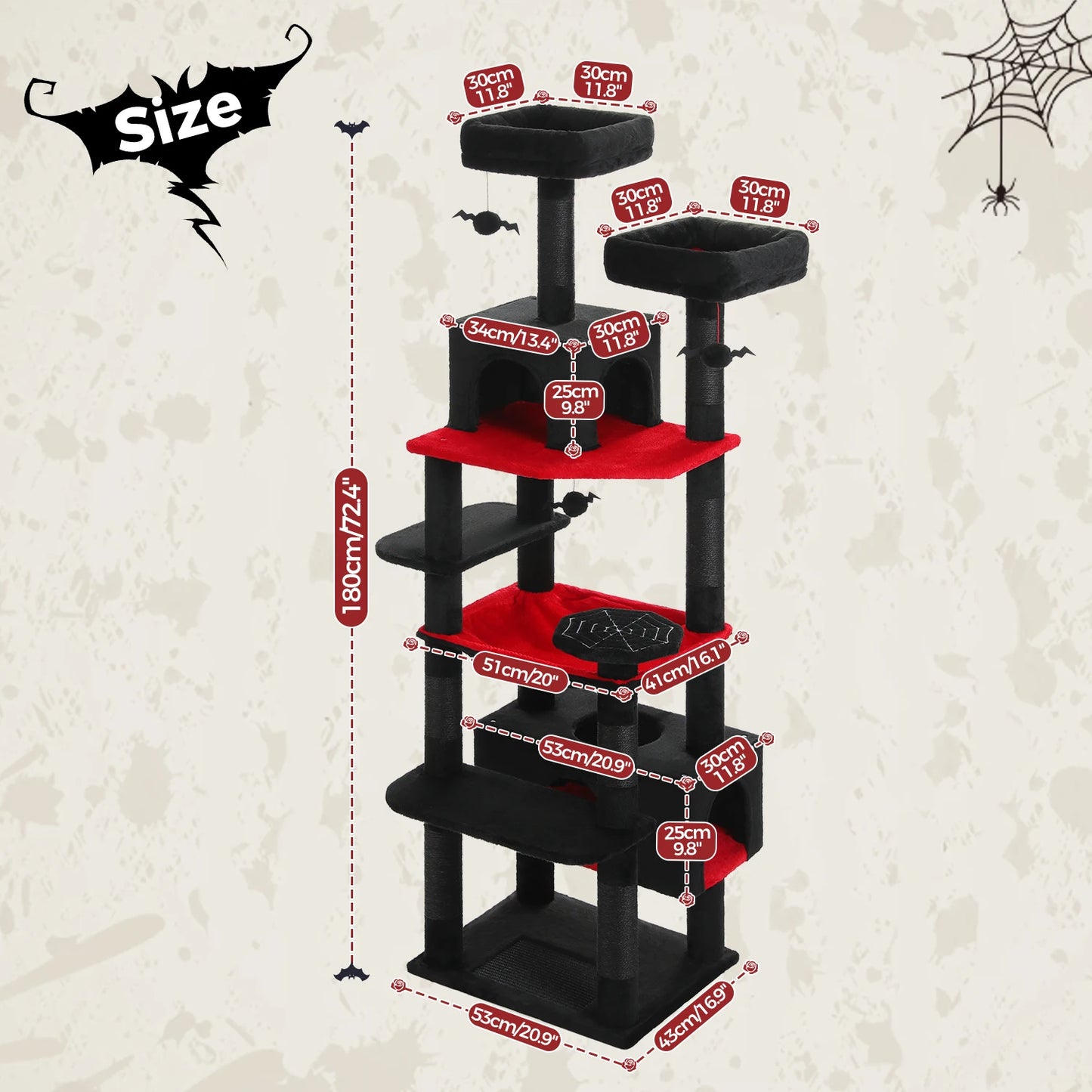 184cm Large Cat Tree and Tower for Indoor Cats With Scratching Posts and Spacious Hammocks