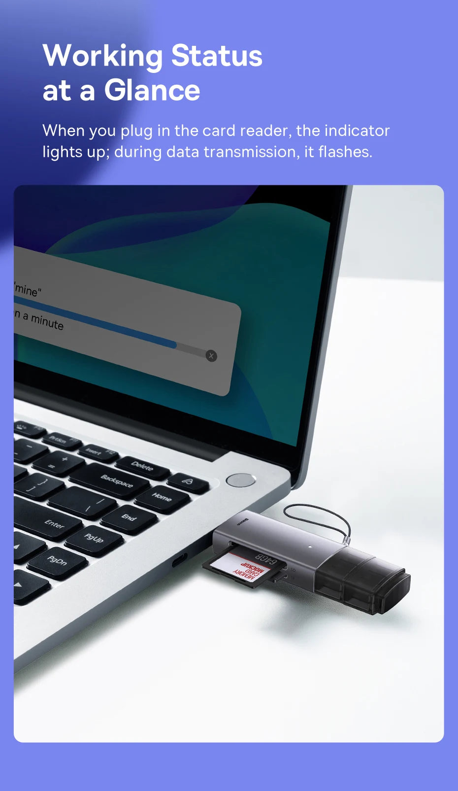 Lector de tarjetas Baseus USB C y USB 3.0 a SD Micro SD TF Dispositivo de tarjeta de memoria 104 MB/s 2 TB Lector de tarjetas inteligentes para accesorios para computadora portátil