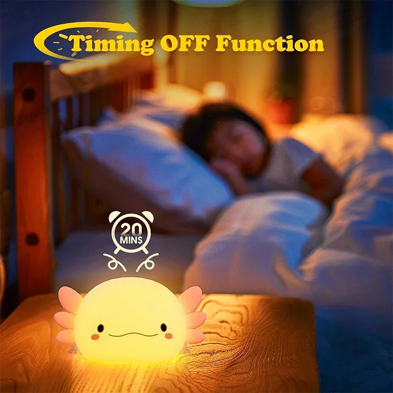 Cute Axolotl Night Light Silicone Table Lamp USB Rechargeable