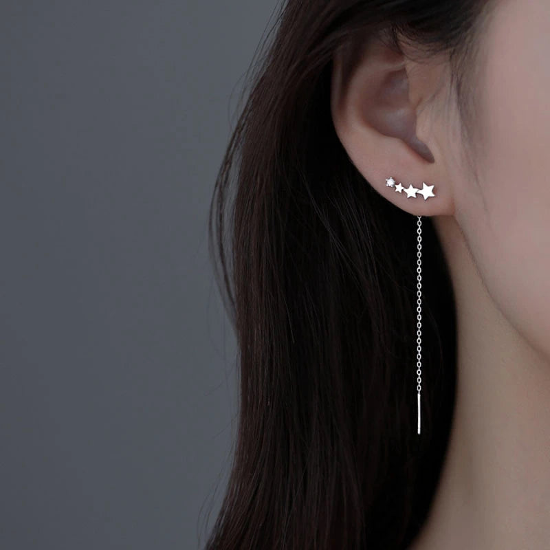 Charming 925 Sterling Silver Long Chain Threader Earrings for Women Fashion Jewelry