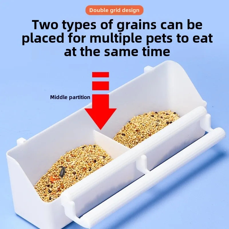 Double Grid Bird Perch Feeder Plastic Dual Bowl Parakeet Detachable Feeder Cage Mount Anti Squirrel Easy Install Food Water Feed