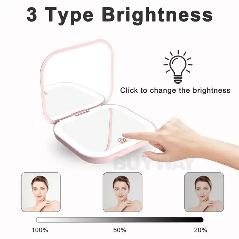 Portable Lighted Travel Mirror with Folding Design and Magnification for On-the-Go Makeup Touch Ups