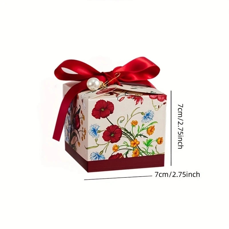 Mori Series Hand-Painted Plant Wedding Favor Candy Boxes 20 or 50 Pieces with Ribbon for Party Chocolate Packaging
