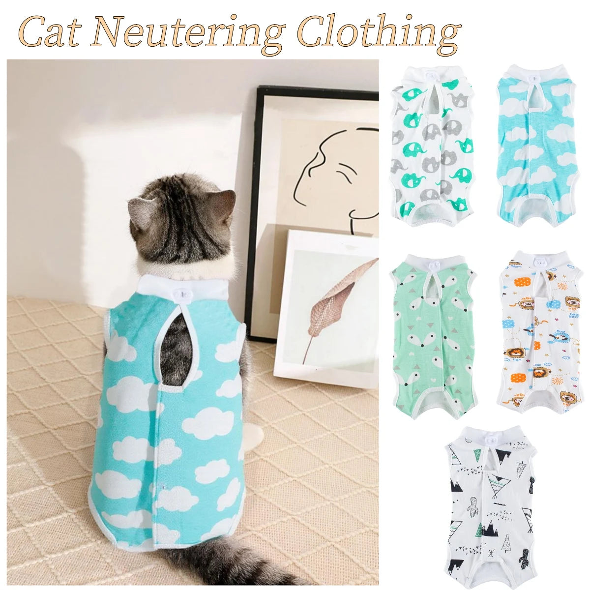 Animal Print Cat Anti-lick Sterilization Suit Pure Cotton Pet Vest Clothes for Puppy Cat Weaning Suit Surgery Recovery Clothing