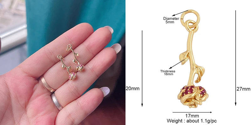 Sweet Colorful Sun Rose Flower Charm Pendant 18K Gold Necklace