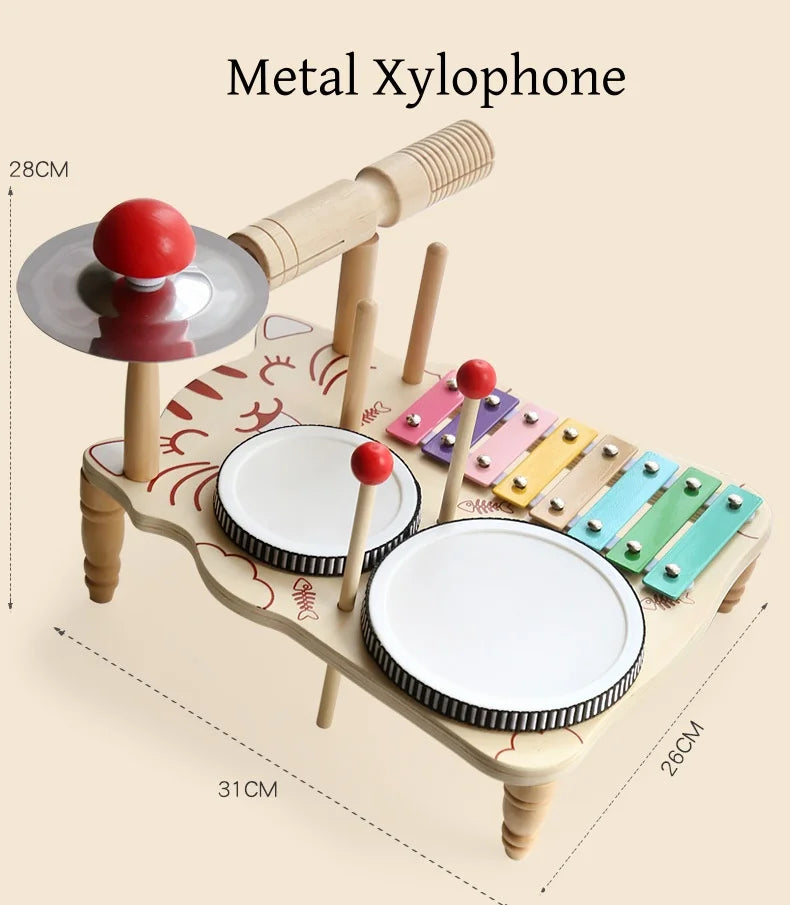 Wooden Xylophone Drum Set for Toddlers Montessori Musical Instruments Colorful Educational Toy