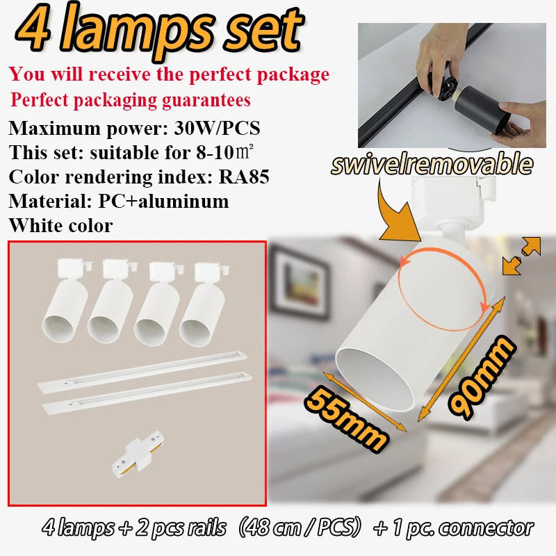 Dimmable GU10 Track Light Set Smart Home Spotlights Adjustable Ceiling Rail Lighting for Kitchen and Living Room