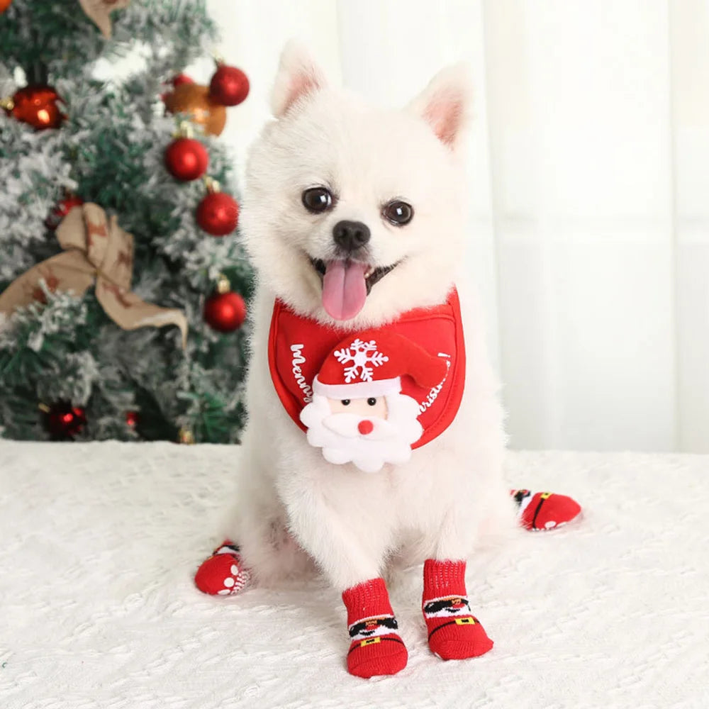 Dog Cat Socks Christmas Pattern Foot Covers Small Dogs Anti Slip Cat Socks Puppy Knitted Paw Protector Cute Festival Themed