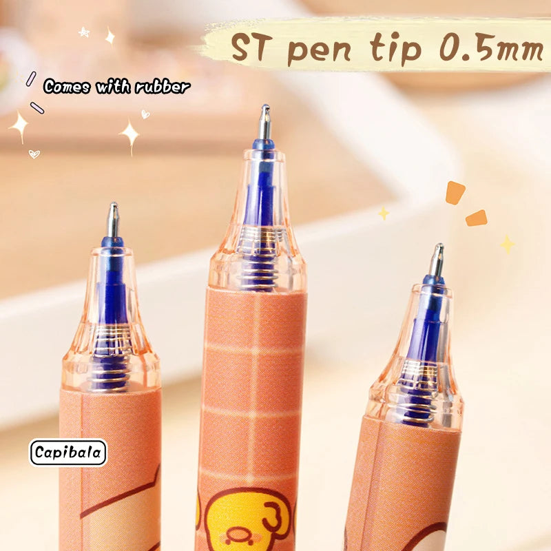 6Pcs Cute Capybara Gel Pens Kawaii Quickly-Drying Erasable Set