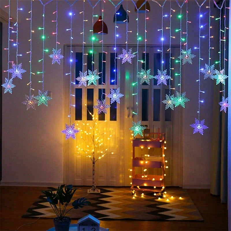 Christmas Lights Garland LED String Lights Snowflakes Flashing Fairy Curtain Light for Holiday Wedding Party New Year Decoration
