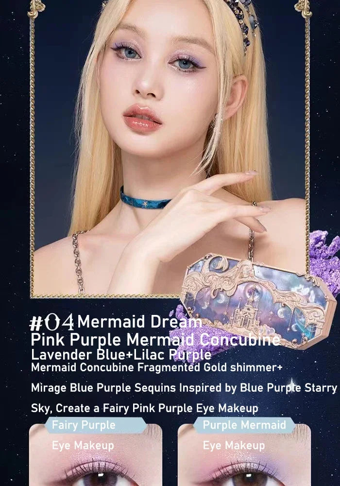 Flower Knows Moonlight Mermaid Eyeshadow Palette 8 Color Eye Makeup with Matte Shimmer and Glitter Finishes for Stunning Looks