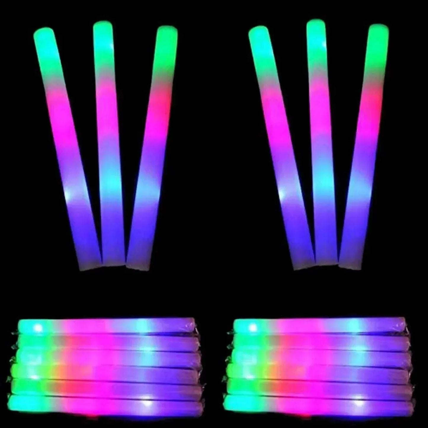 Colorful RGB LED Glow Sticks Foam Party Pack 10 to 60 Pieces for Christmas Birthdays Weddings and Glow in The Dark Celebrations