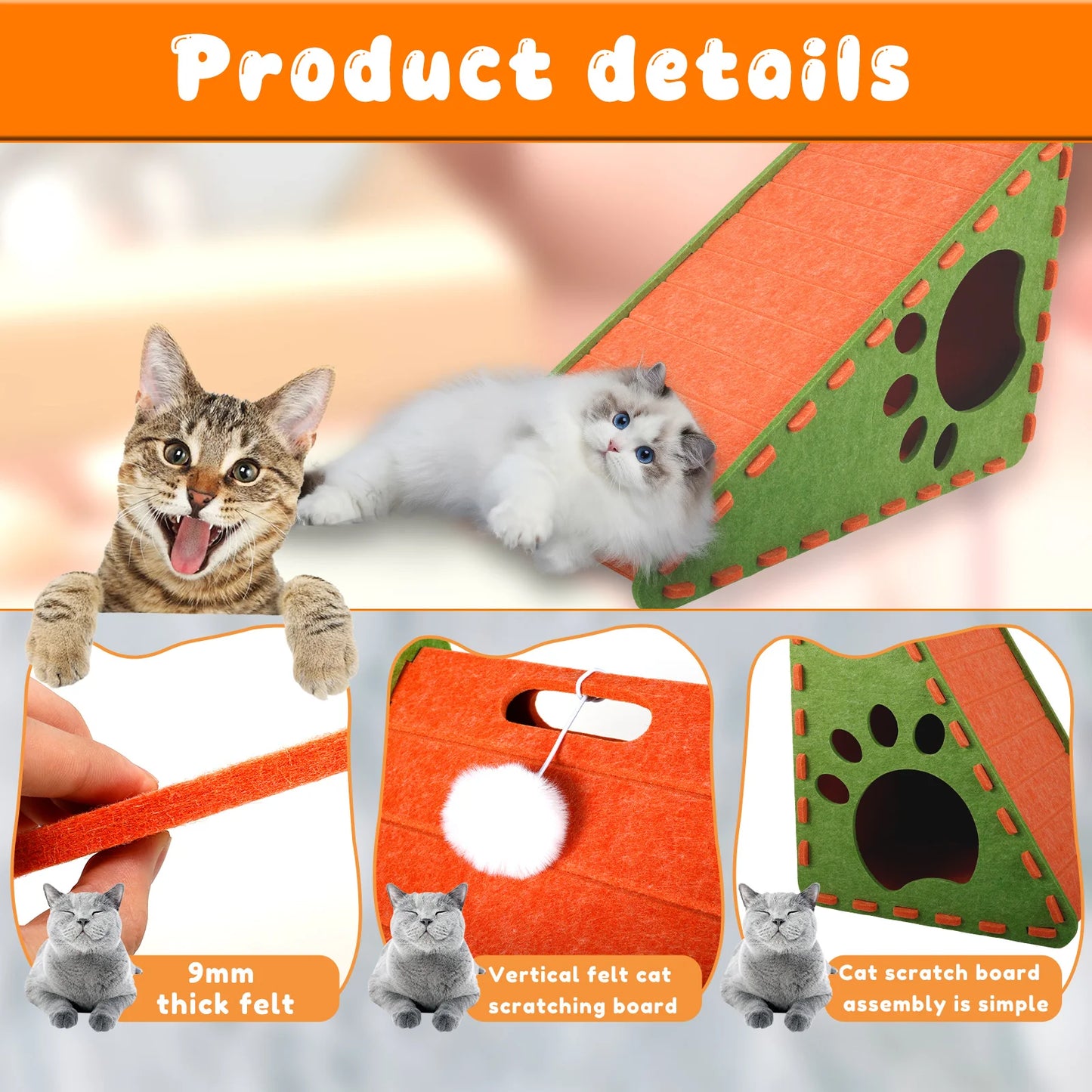 2 in 1 Cat Scratcher Felt Cloth Cat Scratching Post Vertical Wear Resistant Scratching Board Cats Toy Furniture Protector