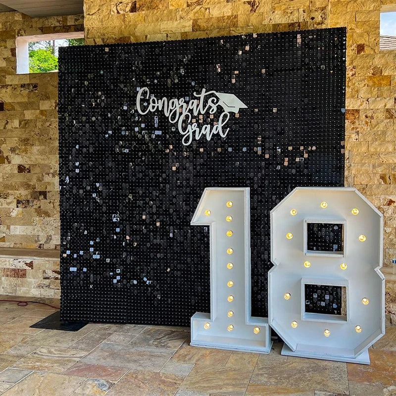 Panels Black Shimmer Wall Panels Backdrops with Square Sequins