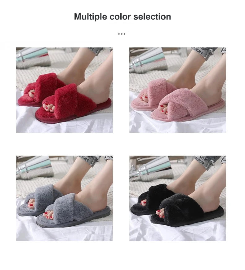 Winter Cross Imitation Rabbit Fur Slippers for Women