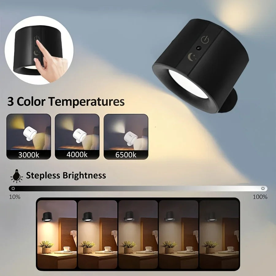 Rechargeable Magnetic LED Wall Lamp with 360 Degree Rotation and Wireless Remote Control