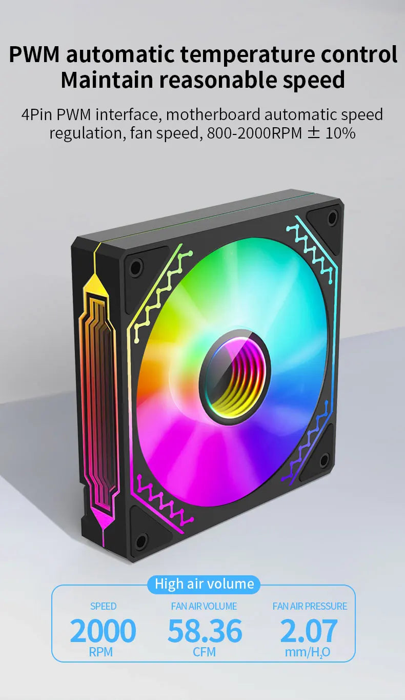 Ventilador para caja de PC TEUCER Prism12025 de 120 mm, 5 V, 3 pines, ARGB, efecto de luz de espejo cíclico, PWM, 800 a 2000 RPM, juego de 3 piezas