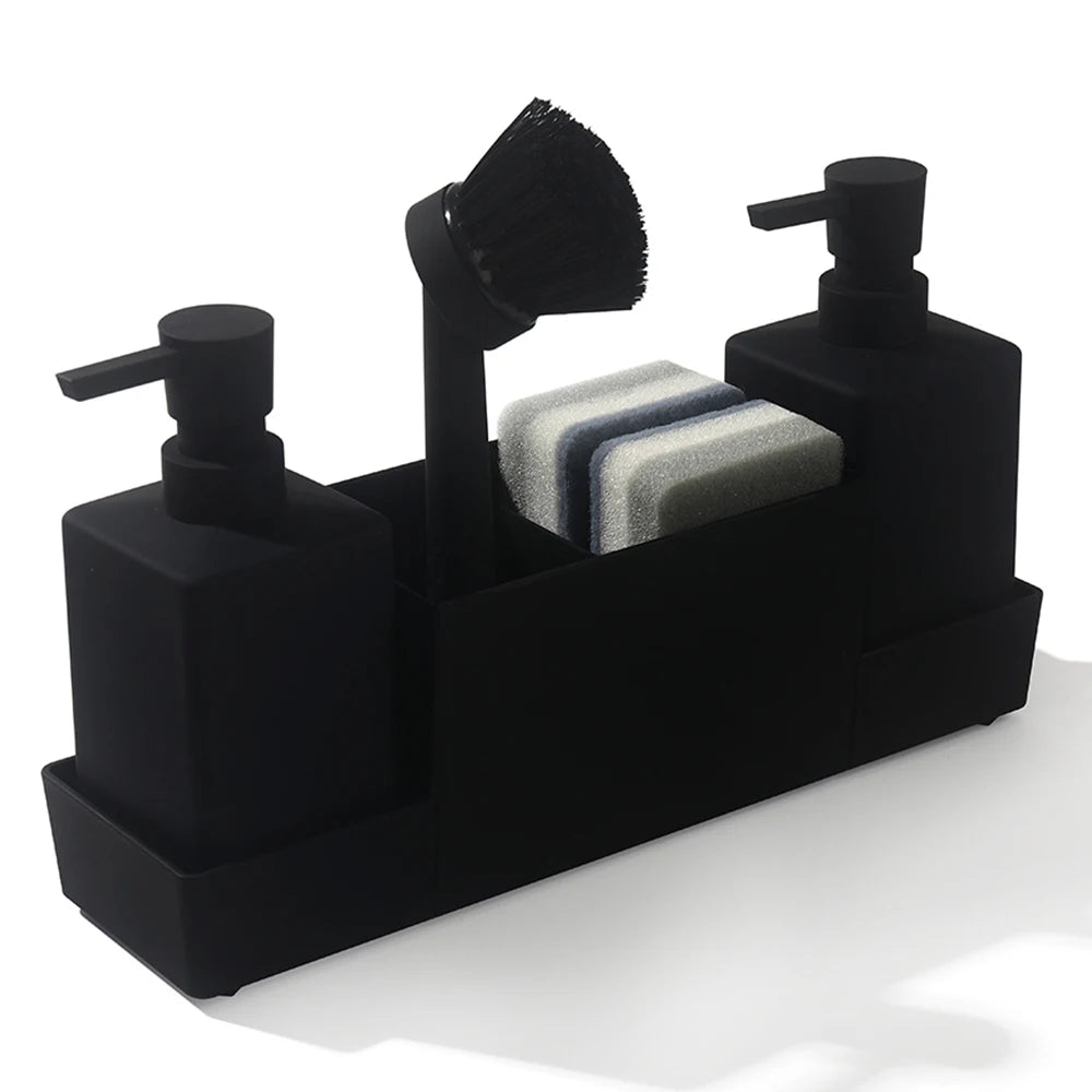Matte Black Kitchen Soap Dispenser and Sponge Holder Set for Sink Caddy with Hand Soap and Dish Soap Storage
