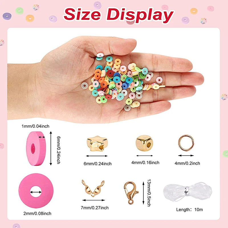 24 Rainbow Color Clay Beads Bracelet Making Kit with 2 Boxes for DIY Jewelry Crafting and Handmade Accessories