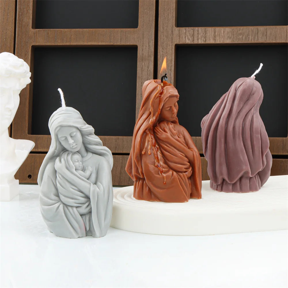 Religious Blessed Virgin Mary Candle Silicone Mold for Crafts