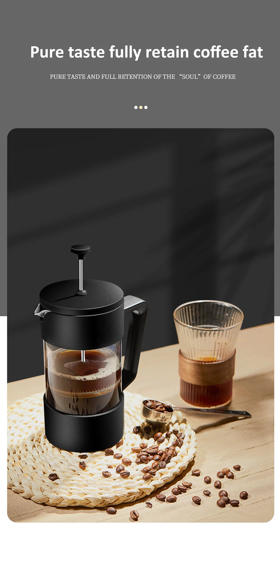 French Press Coffee Maker β 350ml/600ml/1L Borosilicate Glass Pot with Stainless Steel Filter