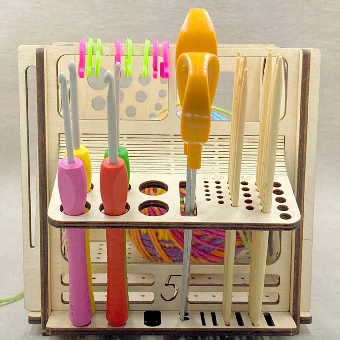 DIY All-In-One Wooden Yarn Bowl Crochet Organizer Holder