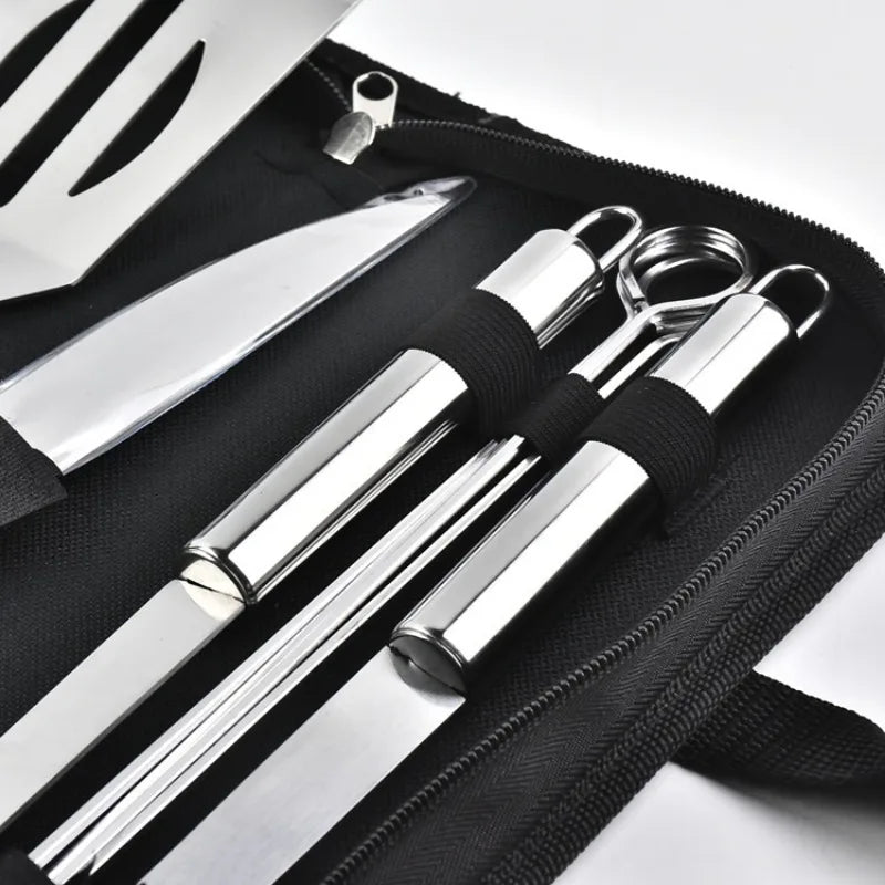 Stainless Steel BBQ Tool Set with Portable Storage Bag for Outdoor Grilling and Baking