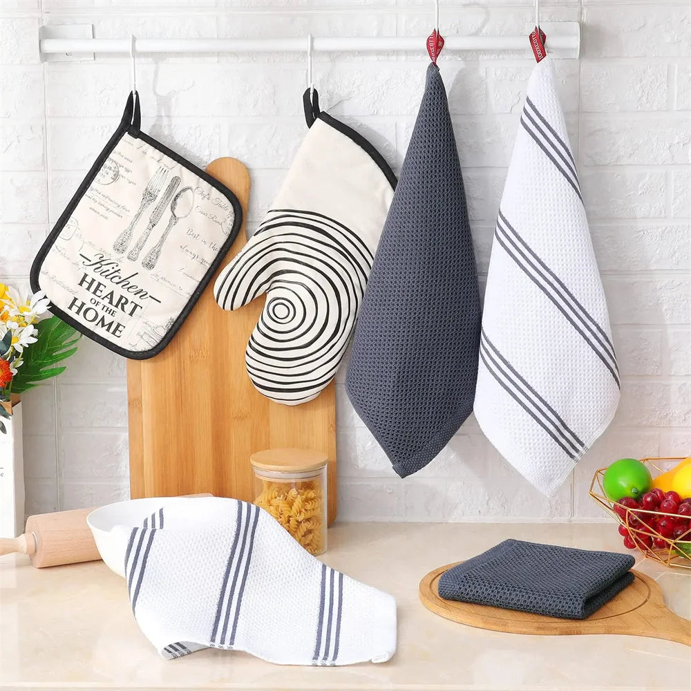 Olanly Cotton Kitchen Towels Set of 4 or 6 Absorbent Waffle Weave Dishcloths Soft and Durable for Home Cleaning