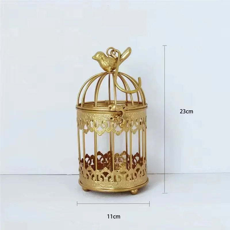 Iron Metal Bird Cage Decoration Hanging Flower Wedding Candle Holder Jewelry