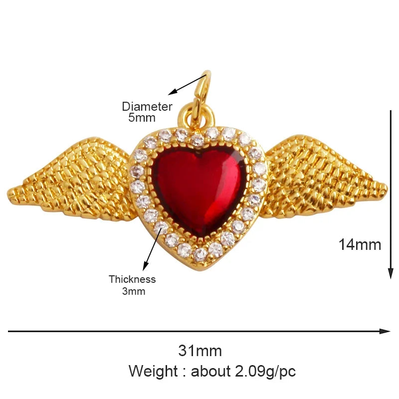 New Sacred Red Heart Charm Pendant 18K Gold Plated Zircon