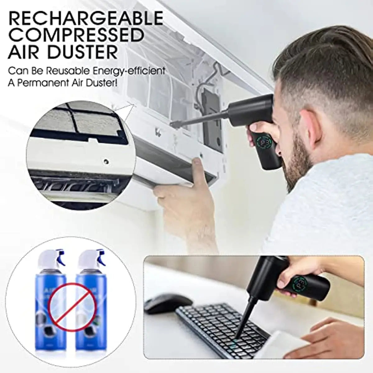 7500mAh Portable Compressed Air Duster 2 in 1 Cordless Cleaner