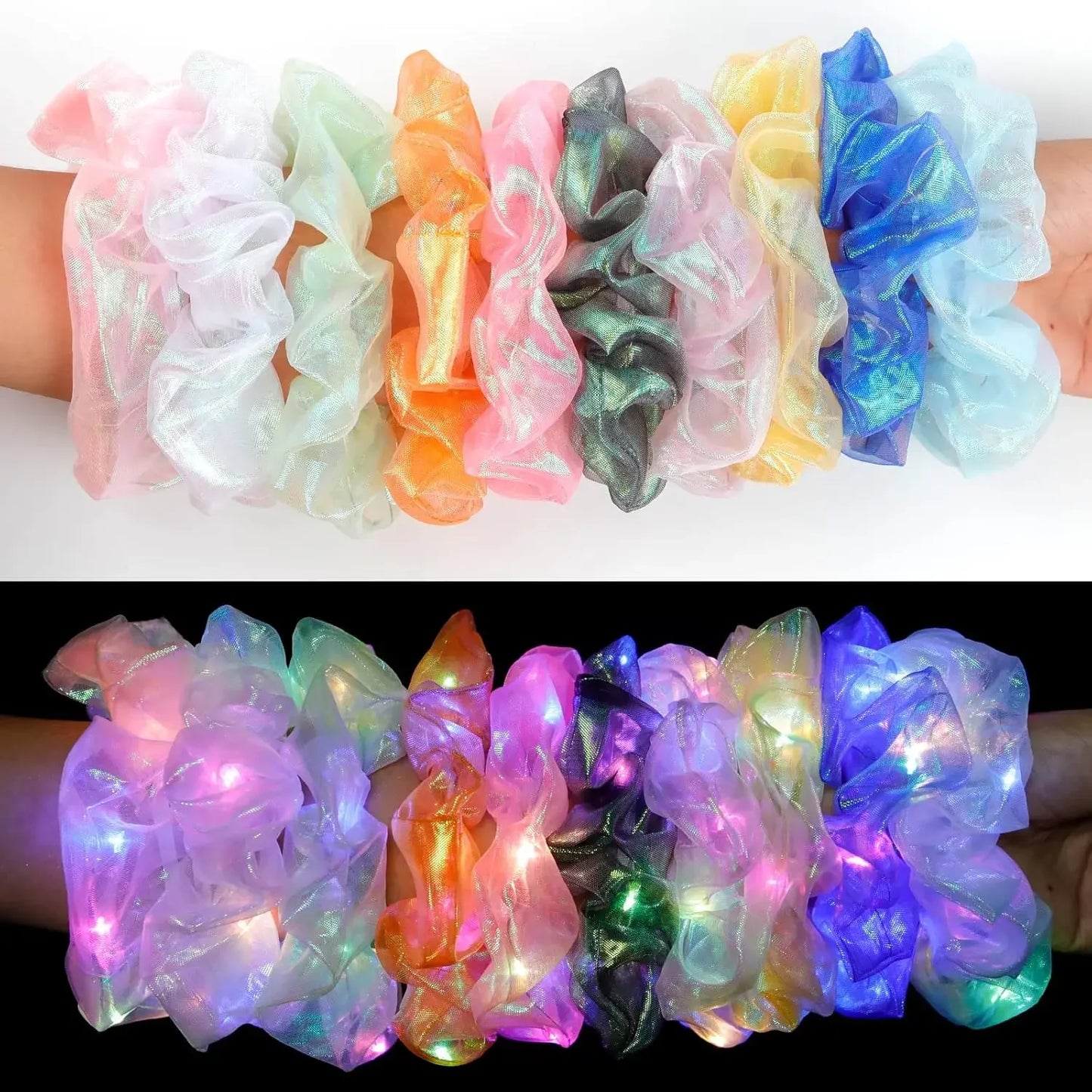 10 Pack LED Glow Hair Scrunchies Light Up Elastic Hairbands for Neon Parties and Celebrations